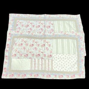 2 Shabby Chic 41x24 Quilted ROSE Pink King Pillow Shams Cottage Roses Set FARM